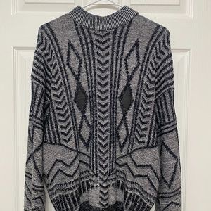 Sasson Navy & White Knit Mock Neck Sweater Size L